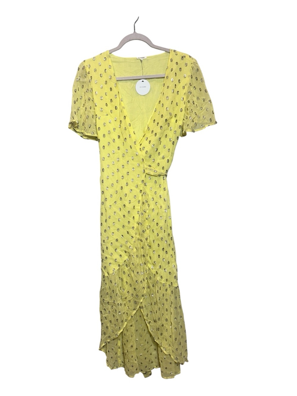 Yellow Midi Wrap Dress with Ruffle Hem - Women